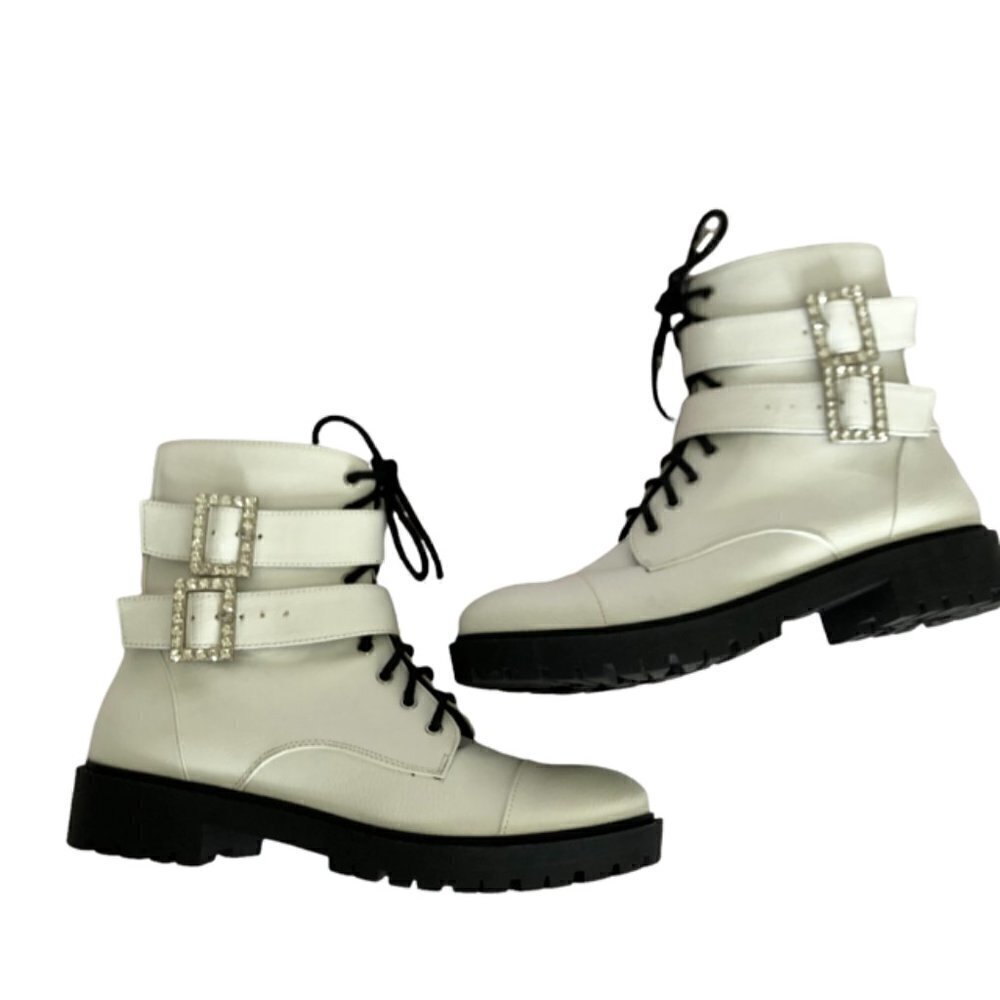 Jessica Simpson Kerina White Combat Boots 8
